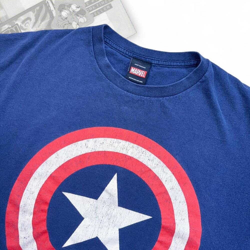 Navy Blue Y2K Mad Engine Marvel Captain America Graphic Tee‎